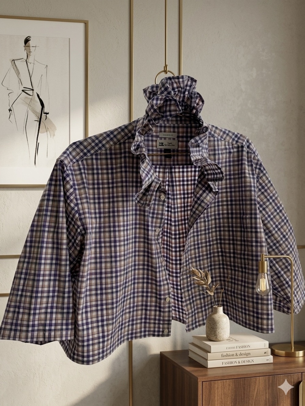 Upcycled Classic Plaid Button-Up Shirt in purple and White